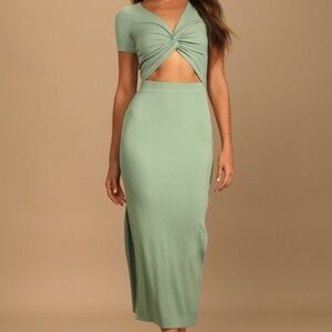 Lulus Style Twist Sage Green Twist Front Cutout Midi Dress - Size L